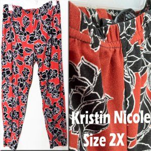 Kristin Nicole Burnt Orange Black & White Floral Leggings Size 2X